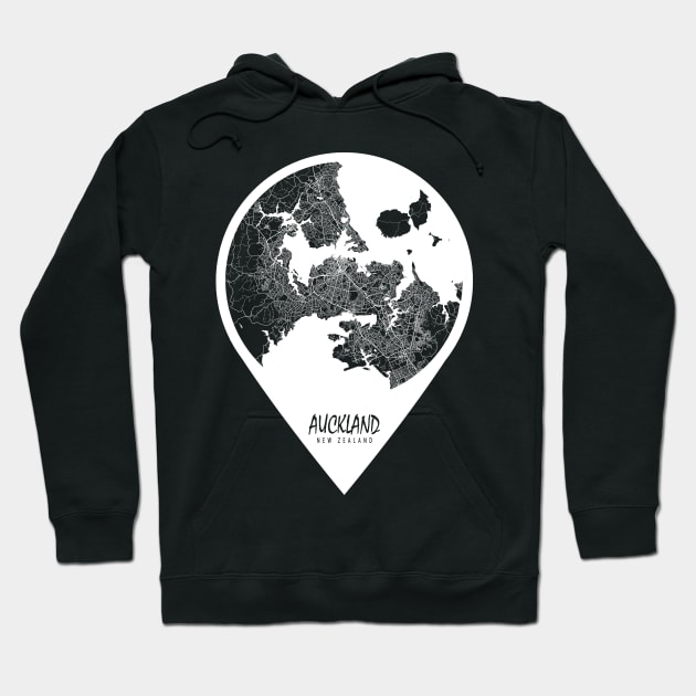 Auckland, New Zealand City Map - Travel Pin Hoodie by deMAP Studio